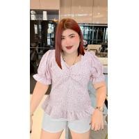 ราคา 426 R เสื้อสาวอวบลายดอกเสื้อเปิดไหล่ รับสงกรานต์ แขนตุ๊กตา (18233436370)