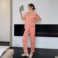 ราคา Fiklyc New Summer Autumn Short Sleeve Long Trousers Bear Print Couples Night Pajamas Sets Lovers Sleepwear Satin Men Women (11688200781)