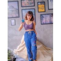 ราคา กางเกงยีนส์ขายาว เอวยางยืด มีเชือกผูกเอว ผ้ายีนส์ยืด (14270364286)