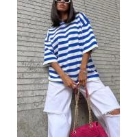 ราคา เสื้อยืดผ้าฝ้ายลายขวางสำหรับผู้หญิงเสื้อยืดโอเวอร์ไซส์สไตล์วินเทจแขนสั้นเสื้อยืดสีดำเสื้อยืดผู้หญิงแฟชั่นธรรมดาสำหรับผู้หญิง2023 (21170674108)