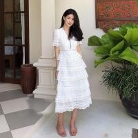 ราคา DressyHappy เดรสยาวทรงน่ารักเรียบร้อยสีขาว korea design ผ้าฉลุแขนสั้นแต่งระบายชั้นๆ ใส่เที่ยว ใส่ทำบุญได้ (20021995844)