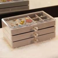 ราคา กล่องใส่เครื่องประดับ 3ชั้น ลิ้นชักอะคริลิคสีใส กล่องเก็บต่างหู ชั้นกำมะหยี่ มีมือจับ (20518700456)