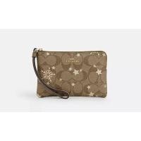 ราคา COACH คล้องมือ Size S แบบ 1 ซิป Signature Coated Canvas with Leather Stripe (21158815928)