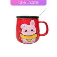 ราคา One Home แก้วกาแฟเซรามิก ถ้วยนม กาแฟ ฝาปิดคละสี เเถมช้อน Tableware (17228214281)