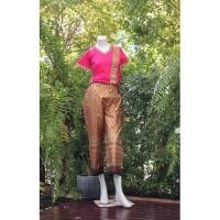 ราคา กางเกงลายไทยไหมเชิงภูพิง์สำหรับร้านนวดร้านสปายางยืดสม็อคหลัง (20923291503)