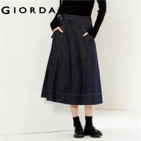 ราคา GIORDANO Women Skirts Bright Line Big Swing Denim Skirts Slant Pockets Quality Zip Fashion Casual Long Denim Skirts 18463233 (21152731536)