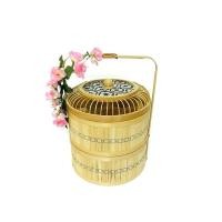 ราคา ปิ่นโต ปิ่นโตไม้ไผ่ ปิ่นโตสาน 2 ชั้น ทรงกลม สีธรรมชาติคาดน้ำเงิน ขนาด 10 นิ้ว ขนาด 24 50x24 50x34 cm ใช้ใส่อาหาร ปิ่นโตข้าว (12738750327)