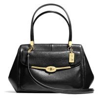 ราคา กระเป๋าถือ COACH แท้ หนังแท้ หนังนิ่ม สายหนังแท้ รุ่นหรูจาก Shop สวยหรูมาก ใบใหญ่ มีสายยาว COACH 25166 LARGE MADISON MADELINE LEATHER EAST WEST SATCHEL BAG Black (205237)