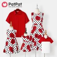 ราคา ชุดเดรสเสื้อกล้ามพิมพ์ลายลายจุดและกุหลาบแดงลายจุดสำหรับครอบครัวชุดเสื้อโปโลแขนสั้น (20925330901)