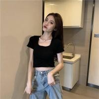 ราคา เสื้อครอปคอเหลี่ยมแขนสั้น เอวลอย ผ้าคอตตอน คอเหลี่ยม แขนสั้น เอวลอย เอวสูง เสื้อยืดแฟชั่น (19317848150)