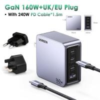 ราคา UGREEN Nexode Pro 160W 100W 65W USB C ที่ชาร์จพร้อมที่ชาร์จสำหรับเดินทาง UK EU US ปลั๊ก PD3 1 GaN 4พอร์ตเครื่องชาร์จติดผนังเร็ว สำหรับ MacBook Pro 16 M2 Pixelbook Dell XPS iPad Pro iPhone 15 Pro 14 Ga