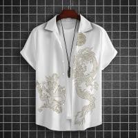 ราคา เสื้อเชิ้ตผู้ชายพิมพ์ลายมังกรใหม่เสื้อผ้าแขนสั้นเกาหลีโอเวอร์ไซส์ลำลองเสื้อเชิ้ตสีขาว ดำ เทา แดงเสื้อแฟชั่นสำหรับผู้ชายเสื้อฮาวาย (20648056482)