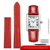 ราคา สายหนังแท้สำหรับ Cartier Tank Solo ผู้ชายผู้หญิงนาฬิกาสีฟ้าสีแดงสีชมพูสายนาฬิกาสร้อยข้อมือเข็มขัด 16 18 20 มม (19657455773)