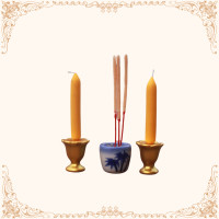ราคา ชุดบูชาธูป 3 ดอก และเทียนจิ๋วงานดินปั้น (18951815887)