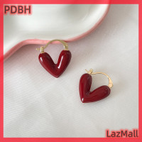 ราคา PDBH Fashion Store เครื่องประดับแฟชั่นต่างหูระย้าเคลือบรูปหัวใจสีแดงไวน์โรแมนติกของฝรั่งเศสเครื่องประดับแฟชั่นสำหรับผู้หญิงเครื่องประดับตุ้มหู (21127821523)