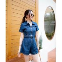 ราคา ชุดจั้มสูทกางเกงยีนส์ขาสั้นซิปหน้า (17452883166)