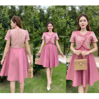 ราคา Kiss Kloset ชุดเดรสผ้าทอลาย คอปก แต่งระบายอก งานกระโปรง8ชิ้น อัดกาวทั้งชุด สวยมากๆค่า S 2XL KS544 (20934592783)