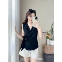 ราคา เสื้อคอปกทรงสูท แบบแขนกุดแต่งโบว์ผูกข้าง (20478253984)