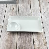 ราคา จานเซรามิค จานเปลเหลี่ยม จานออร์เดิร์ฟ มีช่องใส่น้ำจิ้ม ขนาด 5 75 x 9 8 นิ้ว มีให้เลือก 4 สี ขาว ดำ ลายไก่ และ ลายคราม (21099526643)