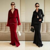 ราคา เซตเรียบหรู 2 ชิ้น เสื้อเชิ้ตแขนแต่งขนนก กระโปรงยาวหางปลา VSHOP (21376949234)