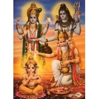 ราคา ภาพมงคลเทพเจ้าทั้ง 3 องค์ได้แก่ พระวิษณุ พระศิวะ และพระพรหม มีชื่อเรียกว่า ตรีมูรติ ทรงประทานพรพระพิฆเนศ รูปภาพติดผนังเพื่อสักการะบูชาขนาดภาพ 15x21 นิ้ว หรือ 38 cm x 54 cm (15282862110)