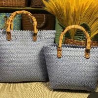 ราคา กระเป๋าถือสตรีหวายแบบโบราณกระเป๋าตะกร้าสานหวายทำมือกระเป๋าหมวกฟางชายหาดทำมือกระเป๋าโท้ทขนาดเล็กลำลอง (20135285284)