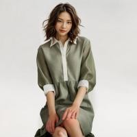ราคา Closet Crush Mini dress with collar and jumper sleeve Olive and White มินิเดรสคอปกจั๊มแขน (21108034923)
