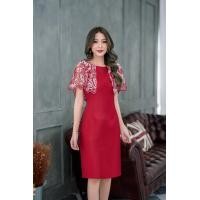 ราคา สีแดง เดรสออกงาน เดรสทำงาน ผ้าไหมญี่ปุ่นแต่งคลุมไหล่ลูกไม้ทอลายสลับสีรุ่นพิเศษ สวยมากค่ะ M 3XL (16315816636)