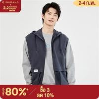 ราคา GIORDANO Men Hoodies Letter Patch Vest Hoodies Zip Through Sleeveless Relaxed Fashion Casual French Terry Hooded Vests 13073690 (20672945639)
