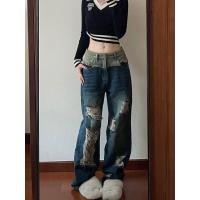 ราคา COCONI ชุดเดรสขาทรงเอวสูงแบบตรงแบบเจาะรูวินเทจสำหรับกางเกงยีนส์อเมริกันเด็กผู้หญิงกางเกงขาม้าขาบาน (19967351049)