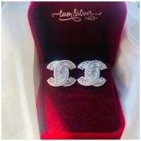 ราคา iam silver925 ต่างหูCCเรือนเงินแท้ชุบทองคำขาวประดับเพชรเกรดพรีเมี่ยม วาวสะดุดตา (17698261474)