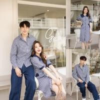 ราคา พร้อมส่ง ชุดคู่รัก เดรสคอปกลายสก็อต เสื้ิอเชิ้ตผู้ชายลายสก็อต งานป้ายvsm (17629632101)