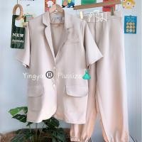ราคา MG0090 เซ็ต2ชิ้น ไซส์ใหญ่ เสื้อเบลเซอร์ แขนสั้น กางเกงขายาวเอวสูง ขาจั๊ม ใส่ทำงาน คาเฟ่ มินิมอล สาวอวบ (20098840657)