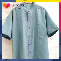 ราคา เสื้อเชิ้ตคอจีนแขนสั้น สีเขียวยีนส์ ผ้าอ๊อกฟอร์ด (19680726396)
