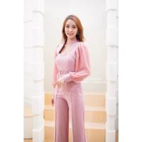 ราคา จั๊มสูทกางเกง เสื้อแขนยาวแต่งผ้าชีฟอง คอปีนคอโอบเข็มขัดแต่ง มี 8 สี (19214587419)