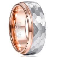 ราคา BONLAVIE 8mm Tungsten Carbide Ring Side Step Rose Gold Plating Surface Hammered Tungsten Steel Ring (19984761378)