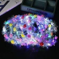 ราคา มงกุฎดอกไม้ มงกุฎLED มีไฟ มีไฟกระพริบแต่งขนมิ้งค์สีชมพู (16895585735)