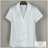 ราคา Laboratory 8690 เสื้อทำงาน เสื้อสมัครแอร์ ทรงคอปกสูทแขนสั้น (16408205999)