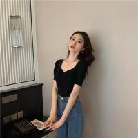 ราคา shein 200 เสื้อครอปคอวี แต่งจีบอก ผ้าไหมพรมบาง แขนตุ๊กตาจั้ม สไตล์สาวหวาน เรียบๆ เก๋ๆ เสื้อเปิดไหล่ (10176170338)