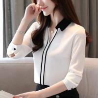 ราคา 2022ใหม่สตรีเสื้อแขนยาวเสื้อชีฟองแข็งคอวีเสื้อลำลอง (16407556773)