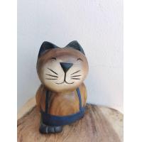 ราคา ไม้แกะสลัก รูปน้องแมว ชุดเอี้ยม น่ารัก (21124910867)