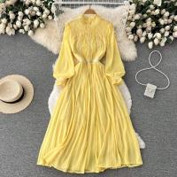 ราคา หรูหราชีฟองยาว Dress ผู้หญิงแฟชั่นเกาหลีจีบค่ำพรรคเดรสสุภาพสตรีฝรั่งเศส Maxi รอบคอ Dress (15835337288)