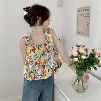 ราคา เสื้อกล้ามสายสปาเก็ตตี้เซ็กซี่สไตล์เกาหลีสำหรับผู้หญิงเสื้อผ้าชีฟองสายเดี่ยวพิมพ์ลายวินเทจสไตล์เกาหลีฤดูร้อน (19144267125)