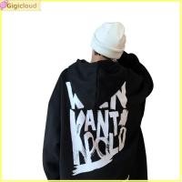 ราคา Gigicloud Man Women Simple Long Sleeve Hoodies Round Neck Trend Letter Printing Loose Solid Color Pullover Top Jacket Hooded Sweatshirt 36396 (21285042819)