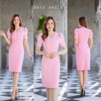 ราคา Sale ชุดเดรสผ้าทอเนื้อลพบุรีพิมพ์ลาย S M L Xl 2XL สีชมพู ทรงชนเชิงคอวีแขนตุ๊กตา กุ้นขอบ งานอัดกาวทั้งชุด ทุกชิ้น ซิปซ่อนด้านหลัง (19234097897)