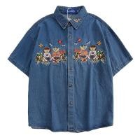 ราคา เสื้อยีนส์ผู้หญิง เสื้อแจ็คเก็ตยีนส์แฟชั่น สไตล์เกาหลี ทรงหลวม เสื้อเชิ้ตยีนส์แขนสั้นปักการ์ตูน M 2XL (20391628592)