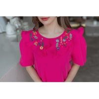 ราคา 2436 เสื้อยืดน่ารักๆ ปกแต่งระบาย detailsปักลายดอกงานป้าย เสื้อยืดงานป้าย เสื้อลายดอก เสื้อปักดอก (15205154642)
