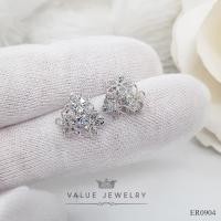 ราคา ต่างหูแป้น ฝังคริสตัลแท้3เม็ด ลาย ช่อดอกไม้ Bunch of Flowers ขนาด ตุ้มหู เครื่องประดับ ER0904 ValueJewelry (12350901942)