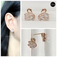 ราคา NEW ต่างหูเพชร CZ รูปหงส์สี Pink Gold งานเพชรสวยวิ้ง ก้านเงินแท้ (20044403872)