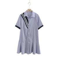 ราคา มีไซส์ใหญ่ Plus Size 2XL 4XL Womens Short Sleeve Striped Dress Vintage Summer Mini Dresses (7802418001)